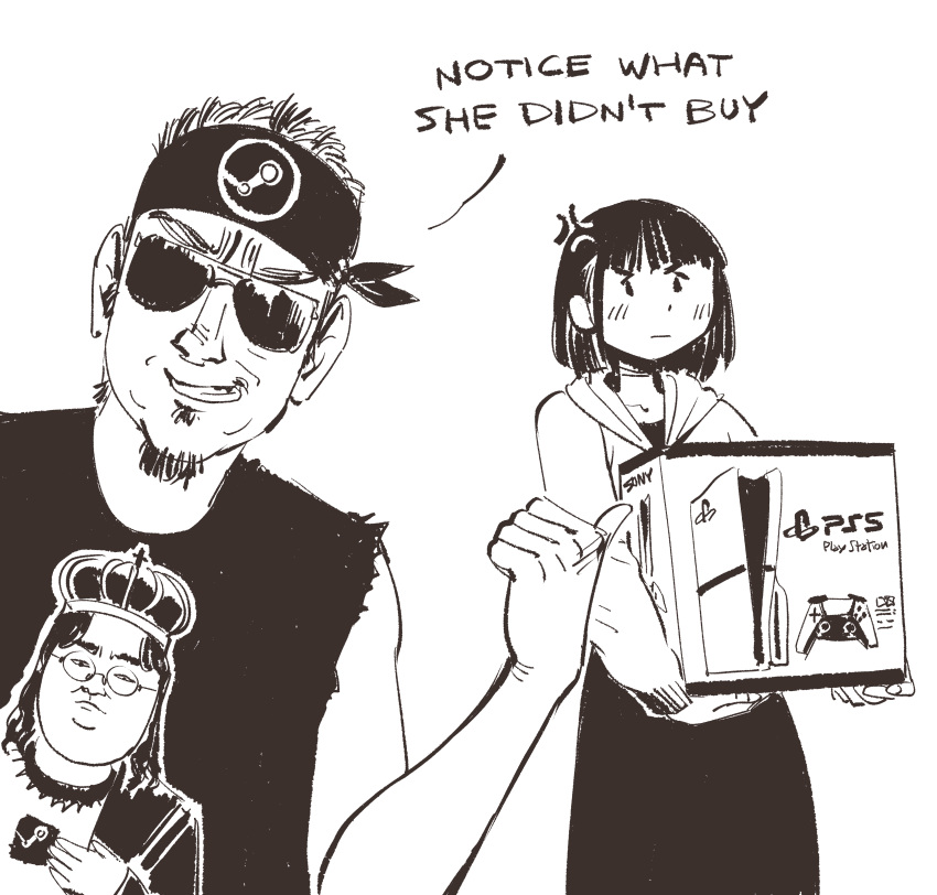 1boy, 1girl, absurdres, anger_vein, box, character_print, character_request, check_character