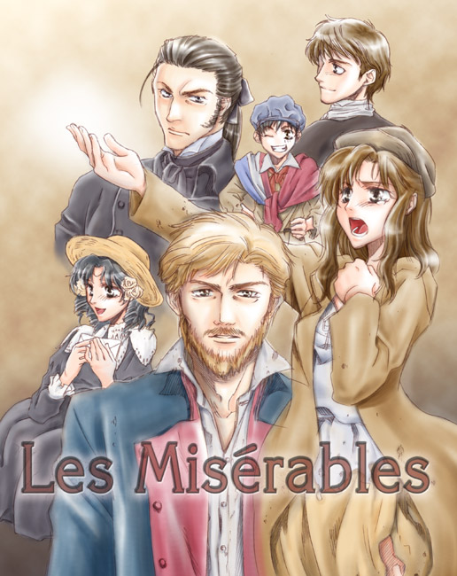 2girls, 4boys, character_request, french_text, javert, jean_valjean, les_miserables, looking_at_viewer