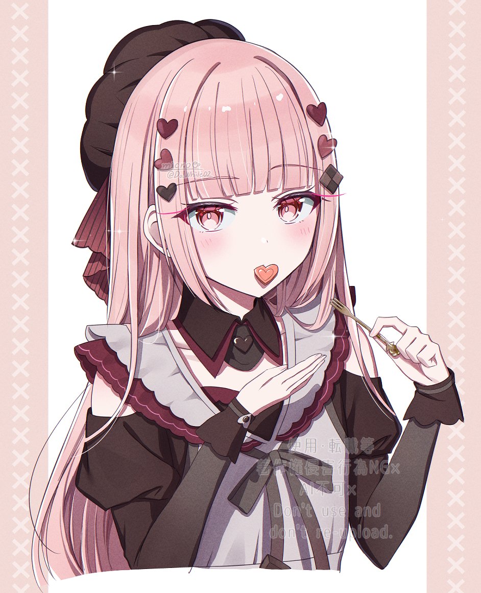 1other, akiyama_mizuki, alternate_hair_length_(longer), apron, bare_shoulders, black_ribbon, blunt_bangs, brown_dress