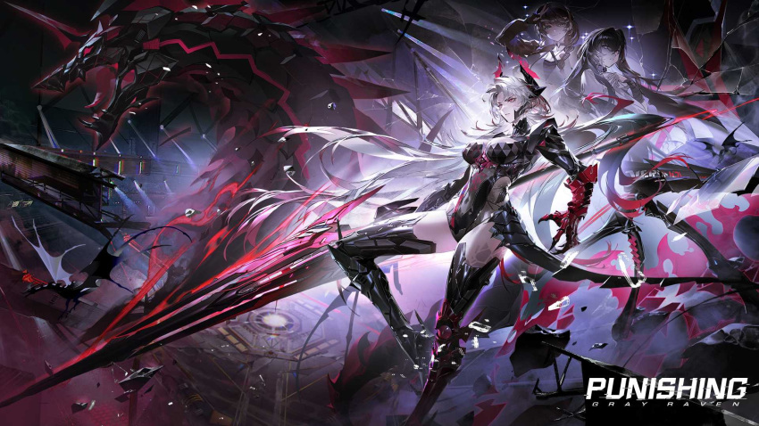 1girl, highres, logo, mechanical_arms, official_art, official_wallpaper, punishing:_gray_raven, solo