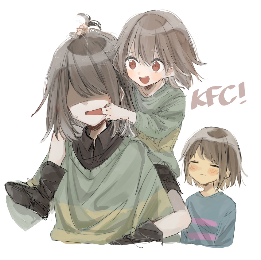 3others, :d, :|, =_=, absurdres, age_difference, ankle_boots, antenna_hair