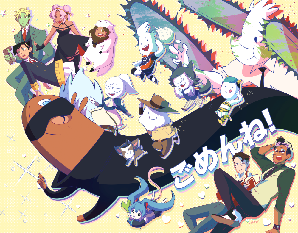 3girls, 6+boys, ;p, animal, animal_costume, animal_ears, anya_(spy_x_family), anya_(spy_x_family)_(cosplay)