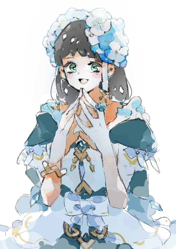 1girl, aqua_eyes, blush, bow, brown_hair, character_request, commentary_request, copyright_request