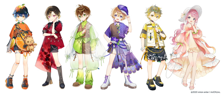 >:), 6+boys, :d, :o, absurdres, adjusting_clothes, animal_bag, antenna_hair