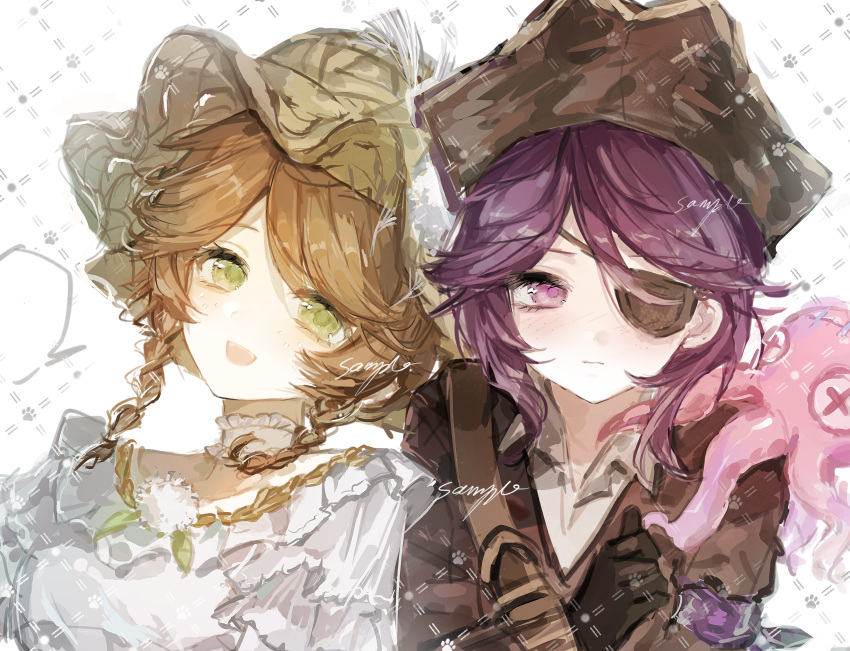2girls, black_gloves, braid, brown_hair, brown_jacket, chinese_commentary, choker, collared_shirt