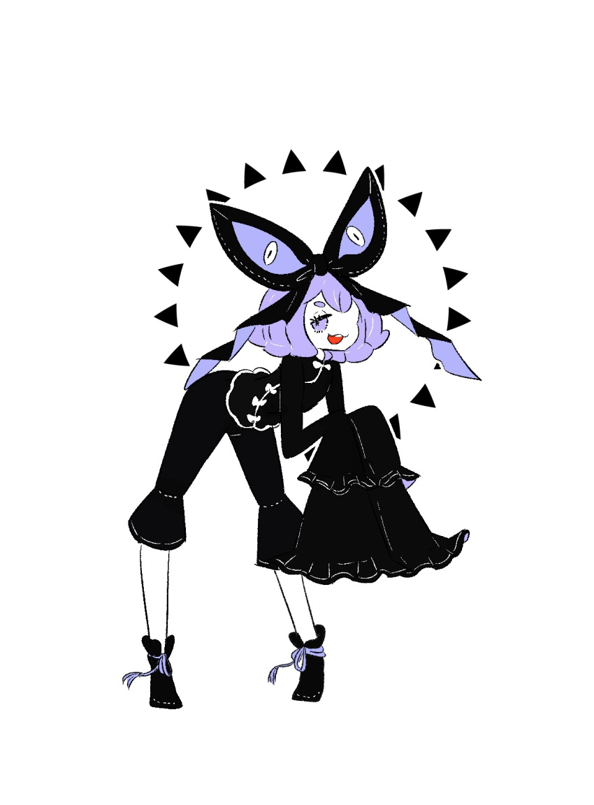 1girl, acerola_(pokemon), alternate_costume, bent_over, black_bow, bow, commentary_request, full_body