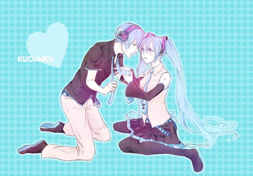 genderswap, hatsune_miku, hatsune_mikuo, headphones, long_hair, necktie, shiyuta, short_hair