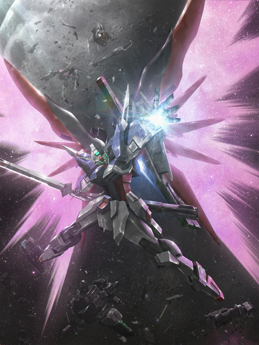 absurdres, boshi_(atuki_mk2), commentary_request, destiny_gundam, destiny_gundam_spec_ii, energy_sword, energy_wings, glowing