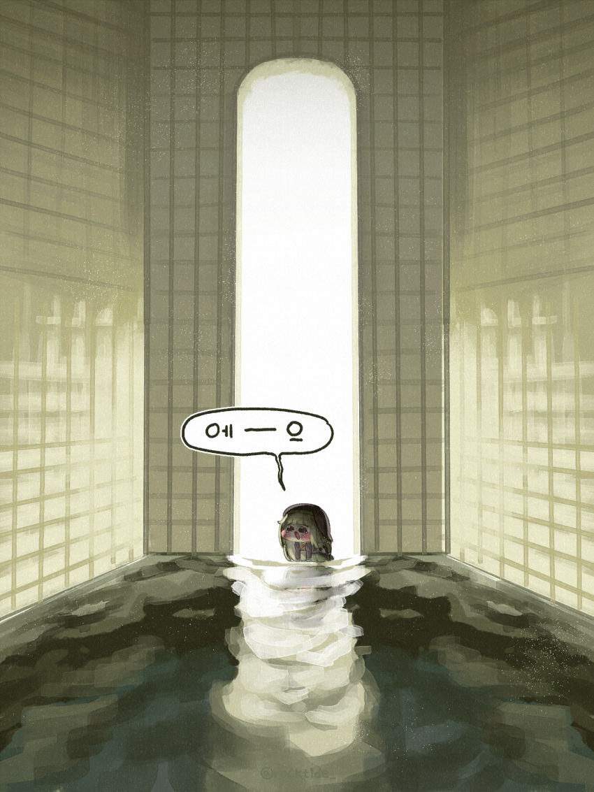 1girl, all_fours, blonde_hair, blush_stickers, chibi, chibi_only, commentary_request, dream_pool