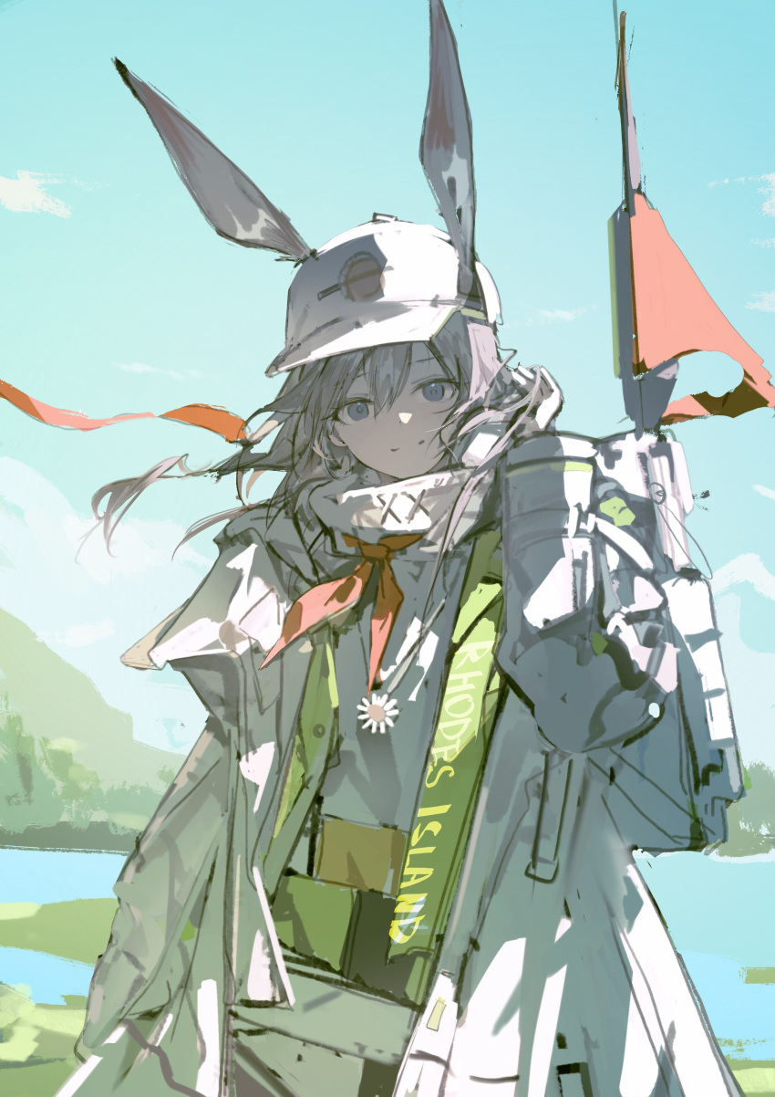 1girl, absurdres, amiya_(arknights), amiya_(seedsower)_(arknights), animal_ears, arknights, backlighting, baseball_cap
