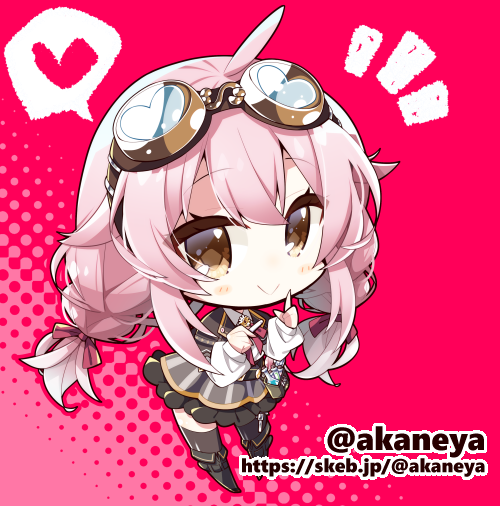 1girl, ace_taffy, akaneya, black_boots, black_skirt, black_thighhighs, blush_stickers, boots