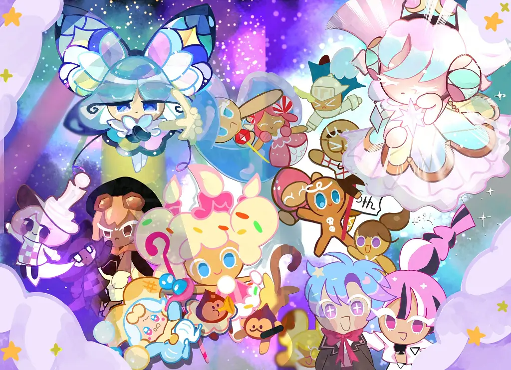 alternate_costume, amber_sugar_cookie, armor, attire), banana_cookie, birthday_cake_cookie, bowtie, braid