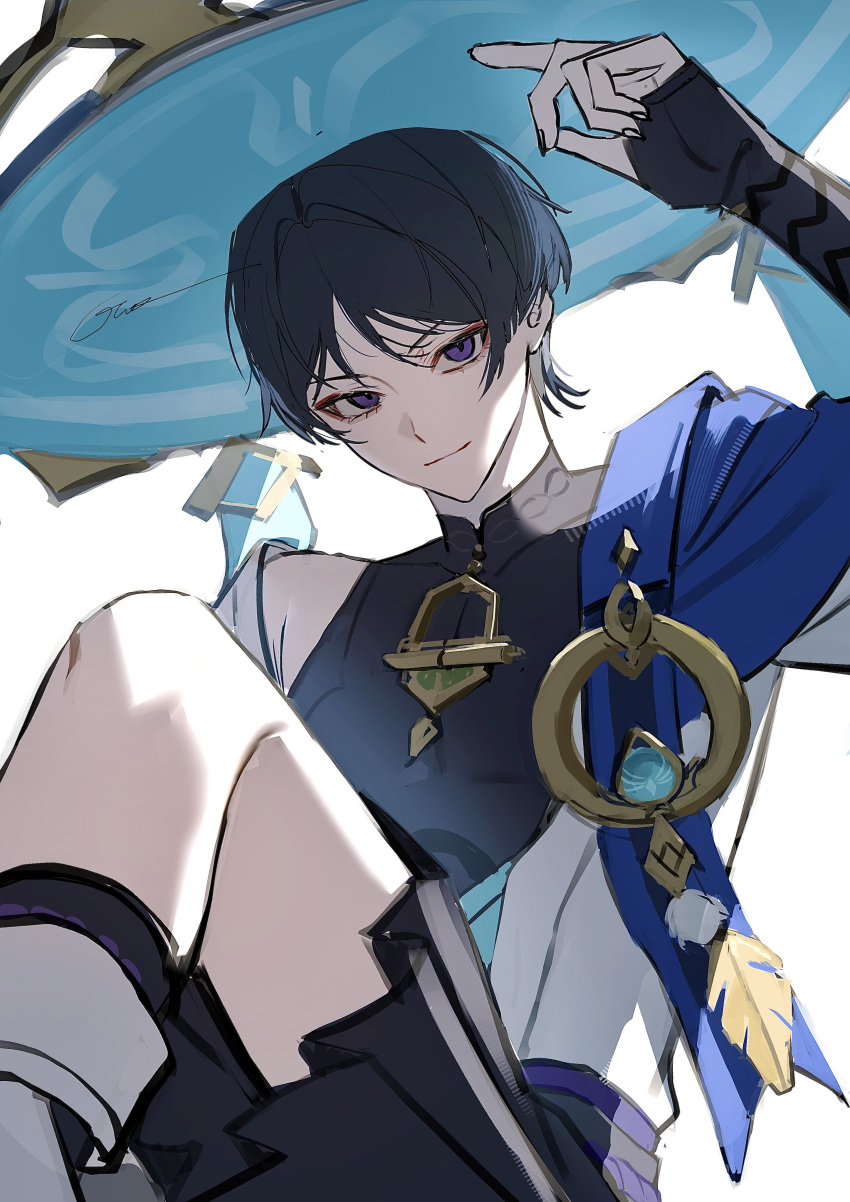 1boy, absurdres, anemo_symbol_(genshin_impact), armor, armpit_crease, black_bodysuit, black_bridal_gauntlets, black_shorts