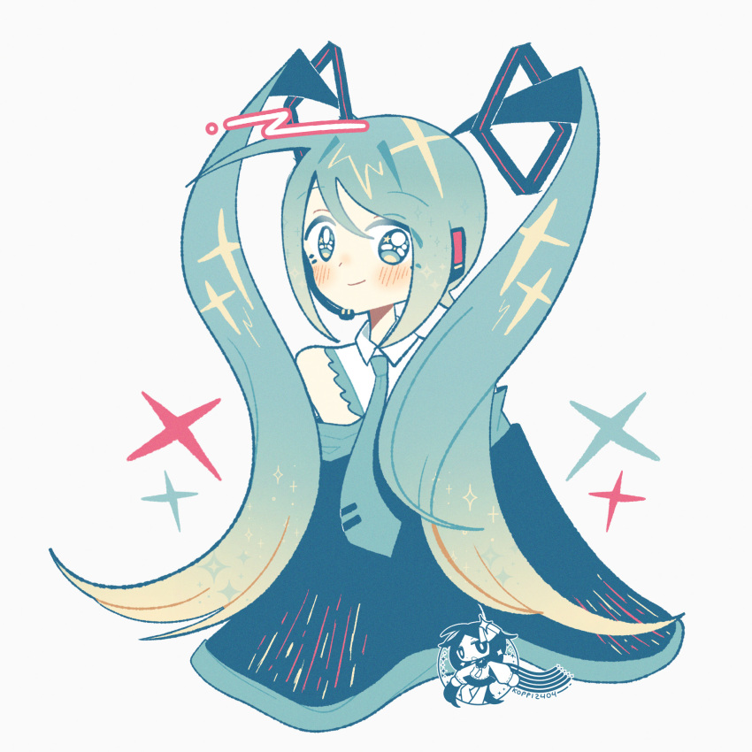 1girl, aqua_eyes, aqua_hair, aqua_necktie, bare_shoulders, blush, hatsune_miku, highres