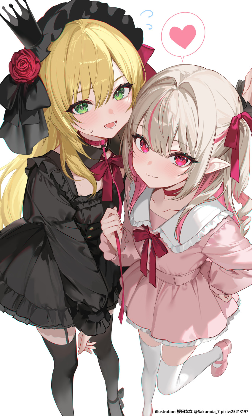 1boy, 1girl, absurdres, black_dress, black_hairband, blonde_hair, bow, bowtie