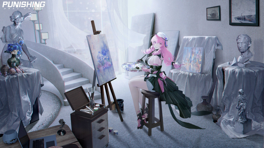 1girl, absurdres, artist_request, ayla:_kaleido_(pgr), ayla_(pgr), canvas_(object), highres, official_art