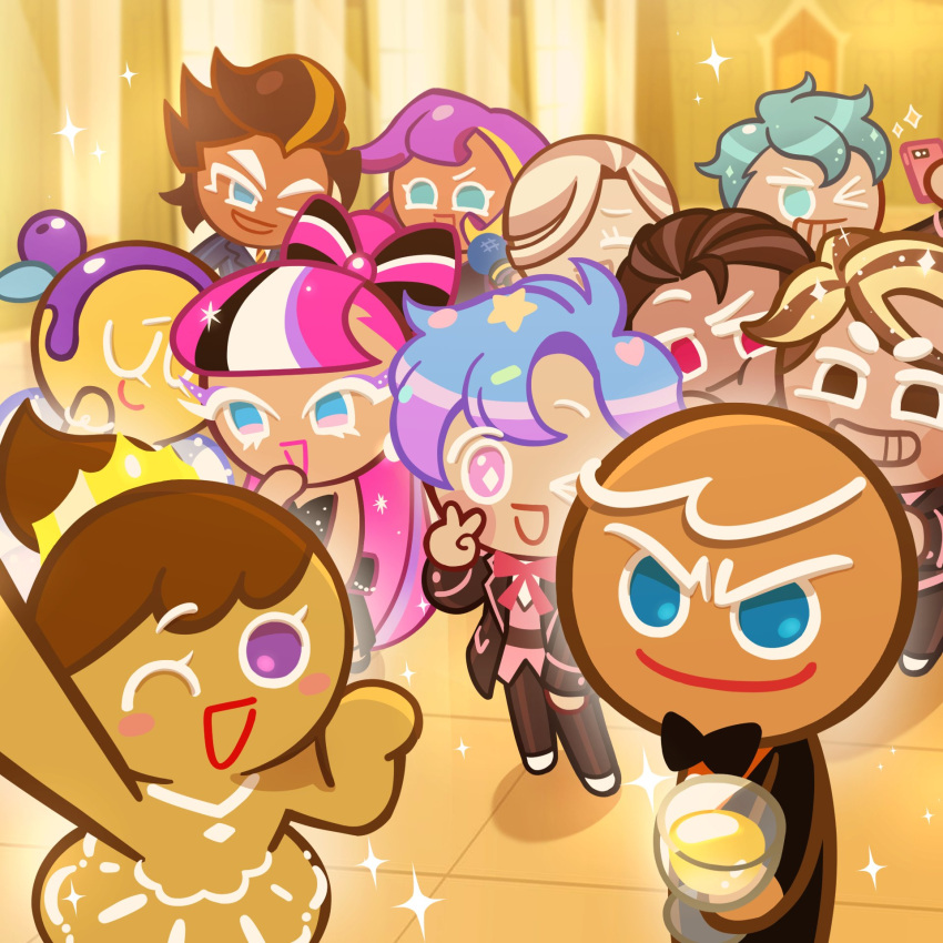 alternate_costume, blush, bow-shaped_hair, bowtie, brown_hair, choco_ball_cookie, choco_banana_cookie, closed_eyes