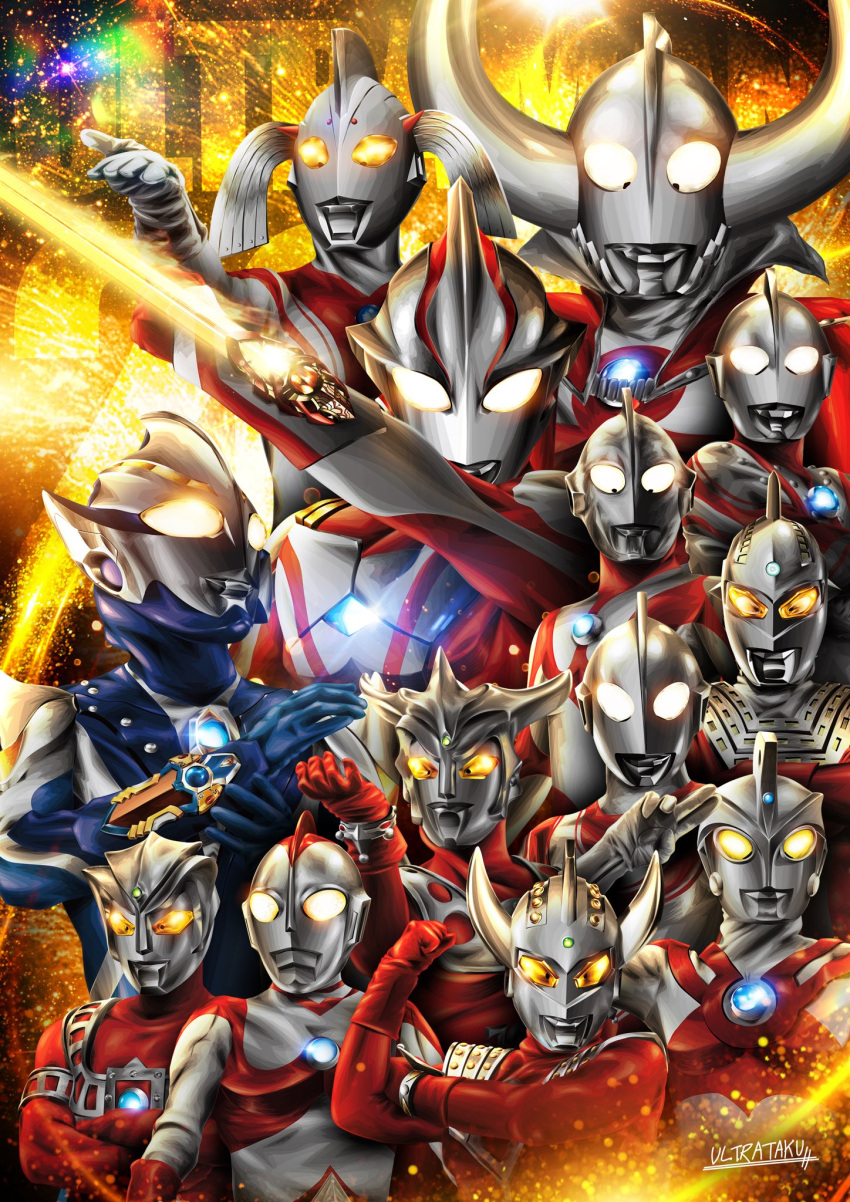 6+boys, alien, armor, astra_(ultra_series), beard, blue_skin, cape, chest_guard