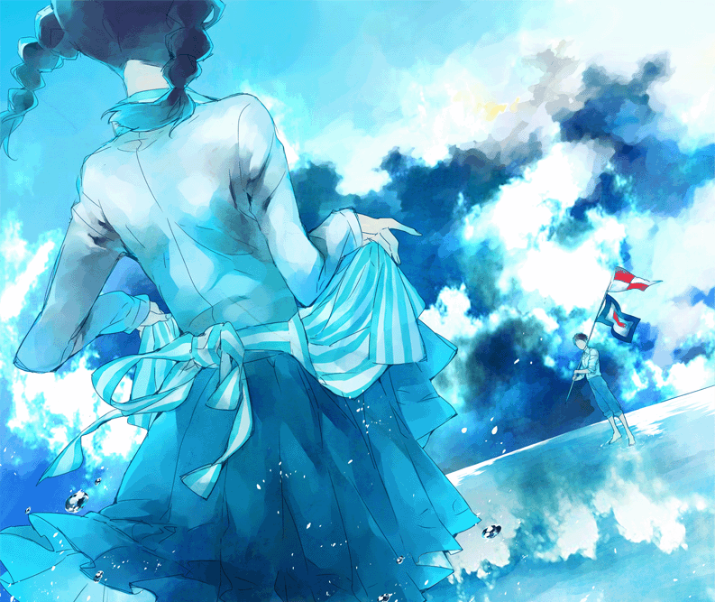 braid, flag, from_behind, kazama_shun, kokurikozaka_kara, komatsuzaki_umi, kunkun_(ysg), school_uniform