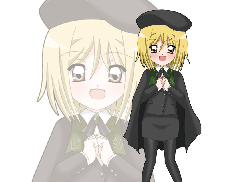 1192ii960, 1girl, :d, aged_down, anime_coloring, beret, black_hat, black_jacket