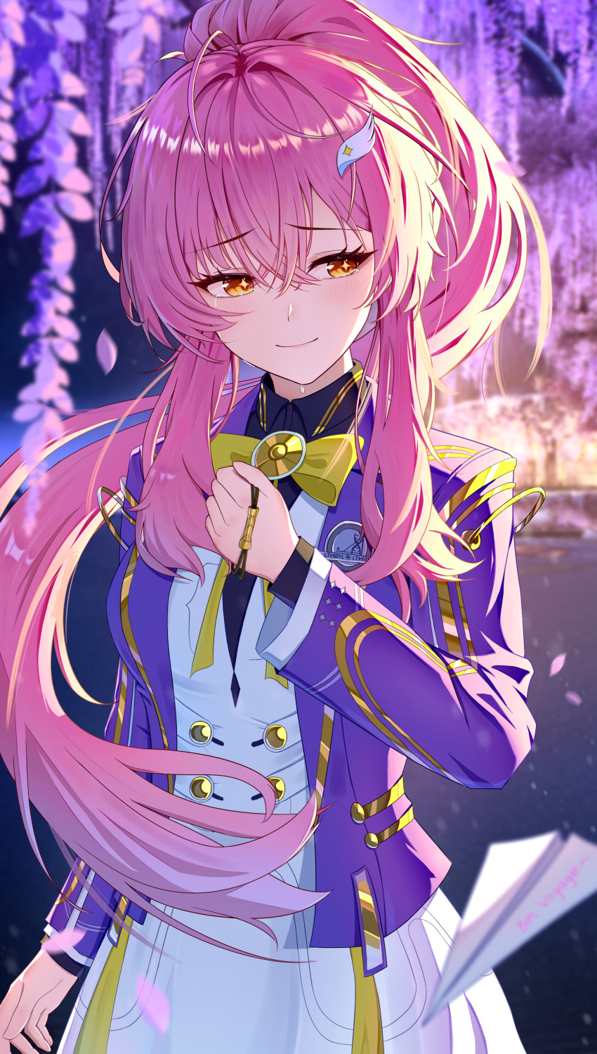 1girl, absurdres, aemeath_(student)_(wuthering_waves), aemeath_(wuthering_waves), bow, bowtie, breasts, chinese_commentary