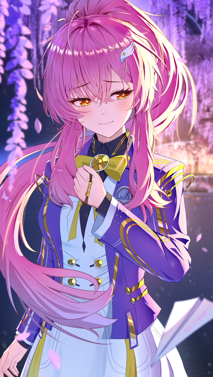 1girl, absurdres, aemeath_(student)_(wuthering_waves), aemeath_(wuthering_waves), bow, bowtie, breasts, chinese_commentary