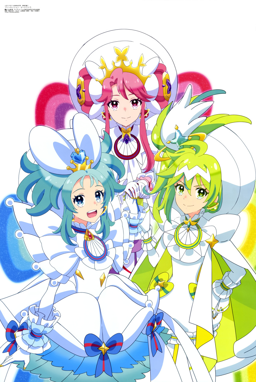 3girls, :d, absurdres, anime_coloring, artist_name, blue_eyes, blue_hair, closed_mouth