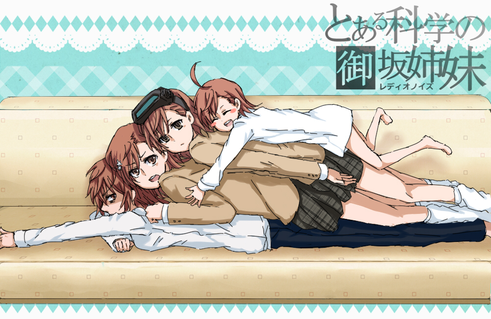 ahoge, blush_stickers, brown_eyes, brown_hair, dogpile, empty_eyes, hair_ornament, hairpin
