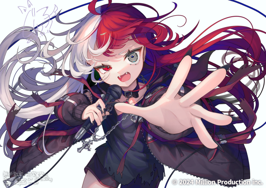 1girl, ahoge, akubi_demonspade, black_choker, black_nails, black_shirt, black_shorts, chain