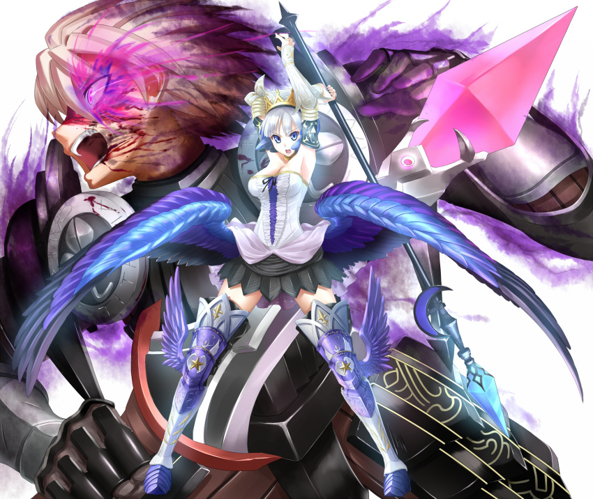 1girl, armor, armored_dress, aura, belderiver, blood, breasts, cleavage