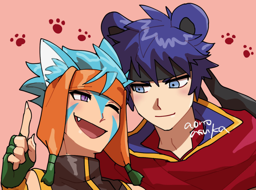 2boys, animal_ears, aonoasuka, bear_boy, bear_ears, blue_eyes, blue_hair, cat_boy