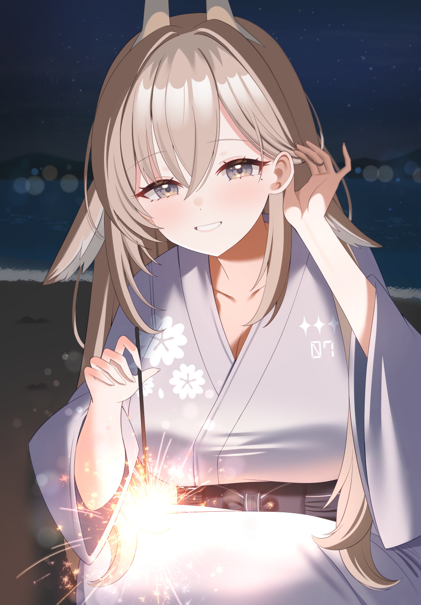 1girl, absurdres, animal_ears, beach, blurry, blurry_background, blush, brown_eyes