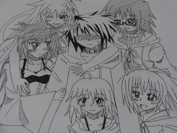 ahoge, aussa, blush, choker, coat, dharc, eria, glasses