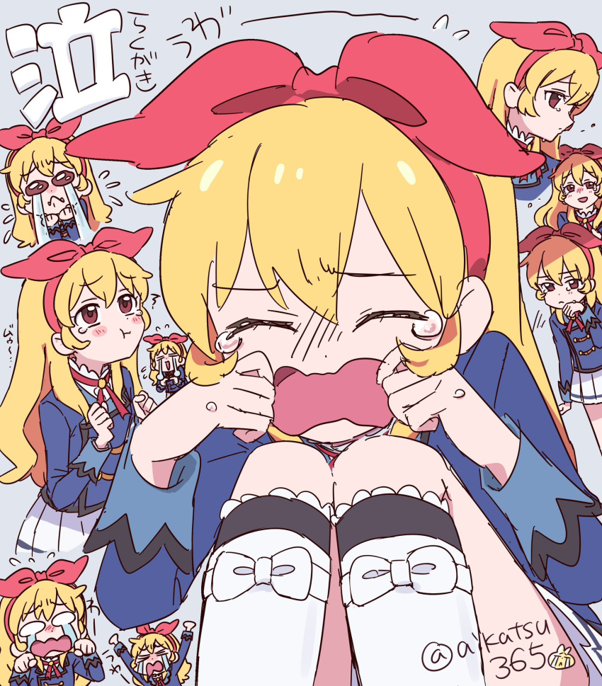 1girl, :t, aikatsu!, aikatsu!_(series), aikatsu365, arms_up, blazer, blonde_hair