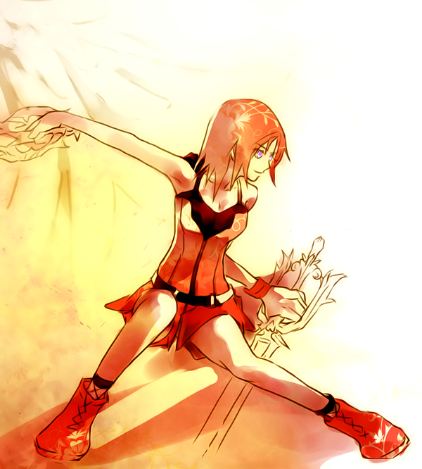1girl, boots, dead_fantasy, dress, dual_wielding, english_commentary, facing_to_the_side, full_body