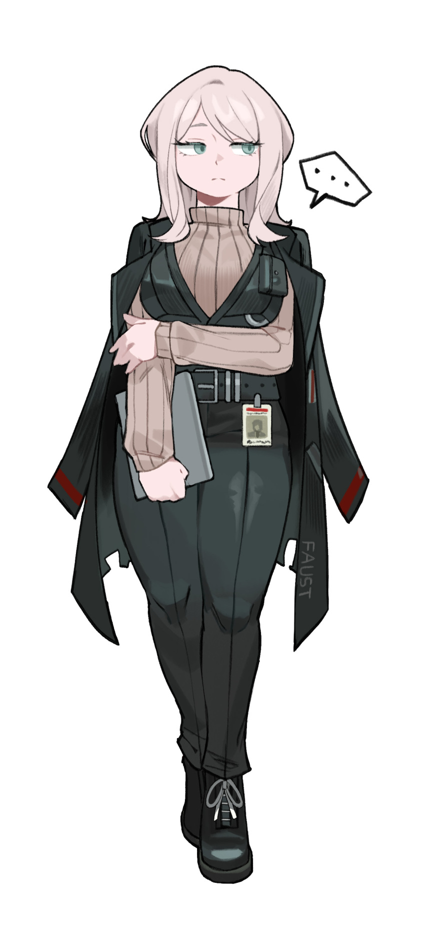 ..., 1girl, absurdres, arm_under_breasts, black_pants, black_shoes, breasts, brown_sweater