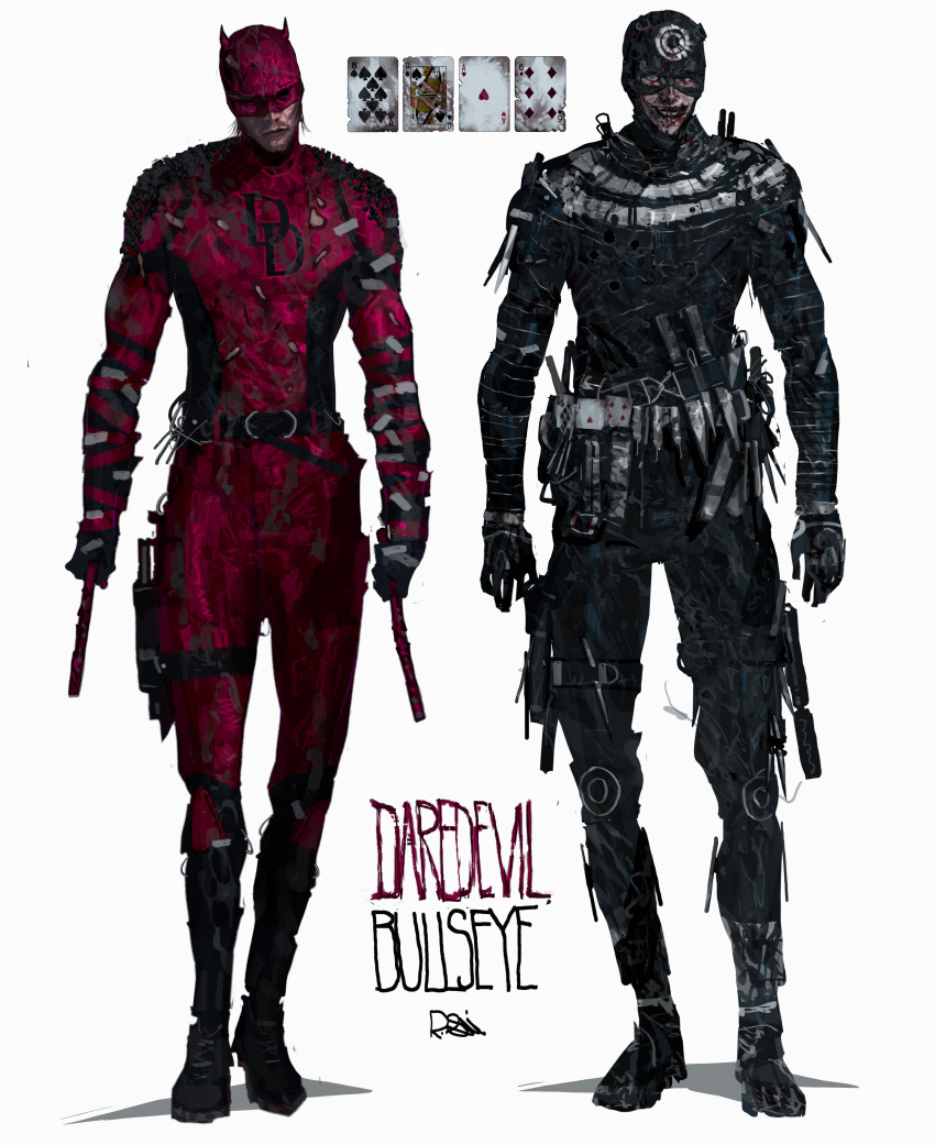 2boys, absurdres, bodysuit, bullseye_(marvel), daredevil, daredevil_(netflix), evil_grin, evil_smile