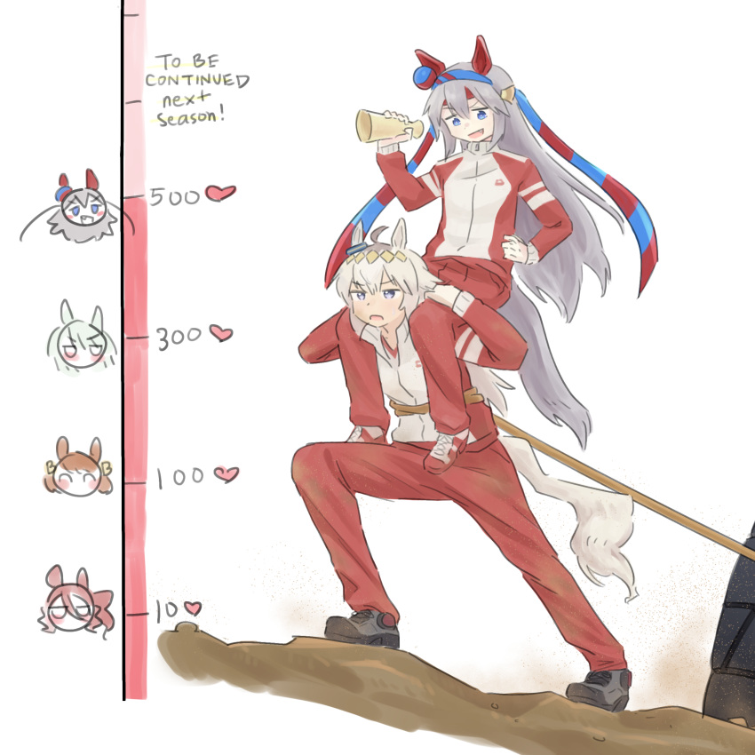 2girls, absurdres, ahoge, animal_ears, belno_light_(umamusume), bilingual_commentary, black_shoes, blue_eyes