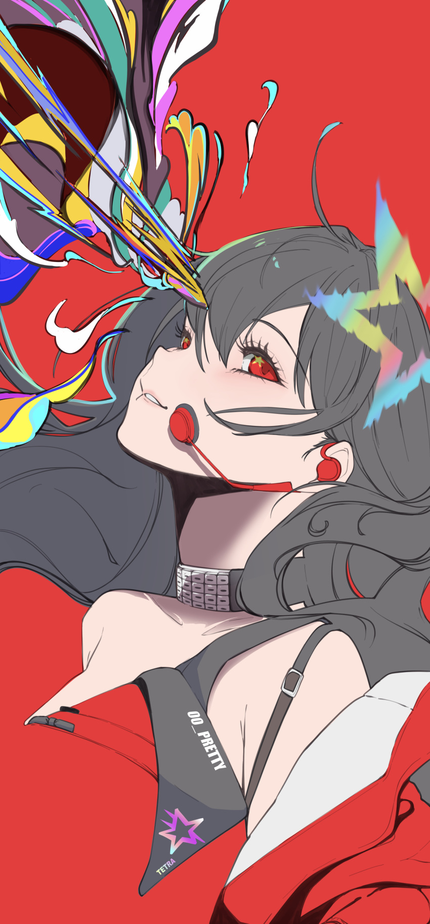 1girl, absurdres, ahoge, bullet, character_name, choker, collarbone, commentary_request