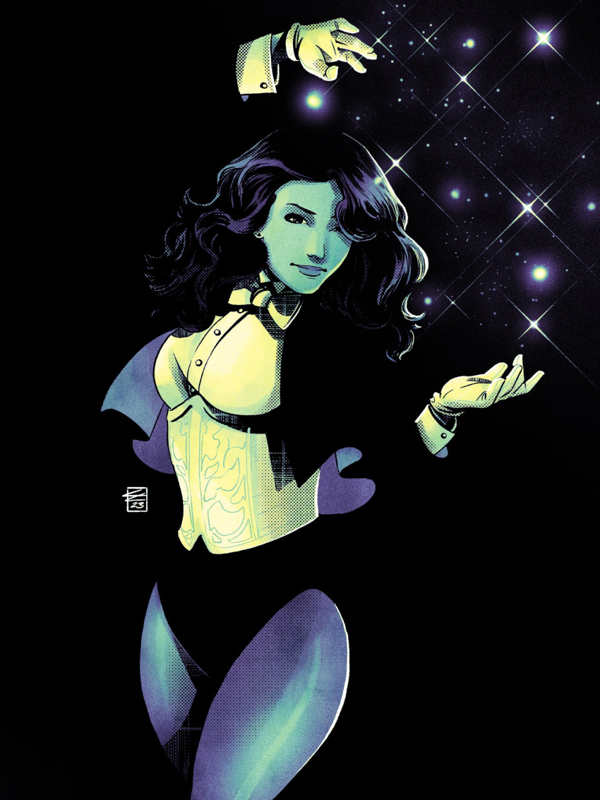 1girl, colin_craker, commentary, dc_comics, fishnet_leotard, fishnet_pantyhose, fishnet_top, fishnets
