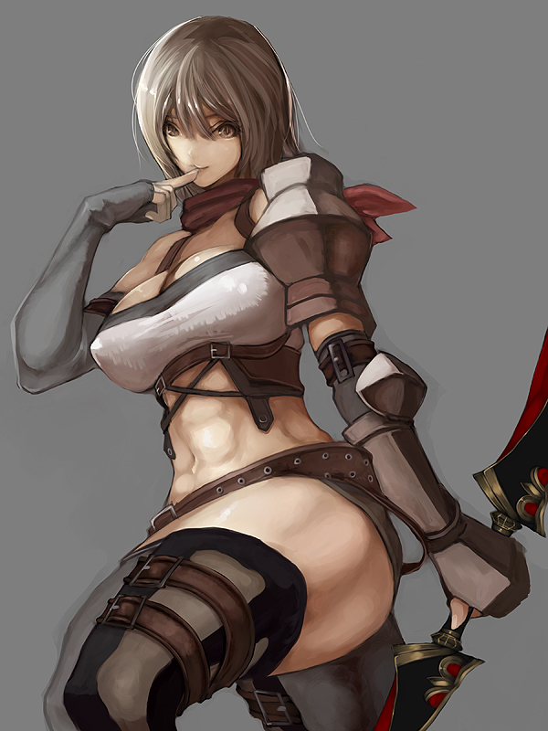 asanuma, blade, blonde_hair, breasts, brown_eyes, fantasy_earth_zero, fingerless_gloves, gloves