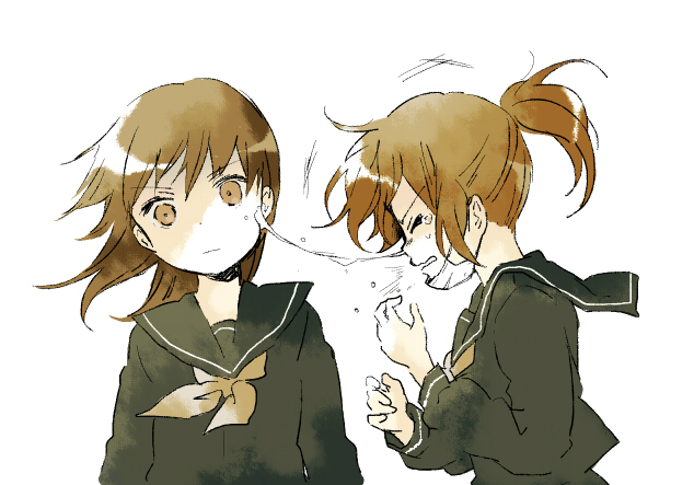 annoyed, brown_hair, closed_eyes, empty_eyes, eyes_closed, multiple_girls, namori, original