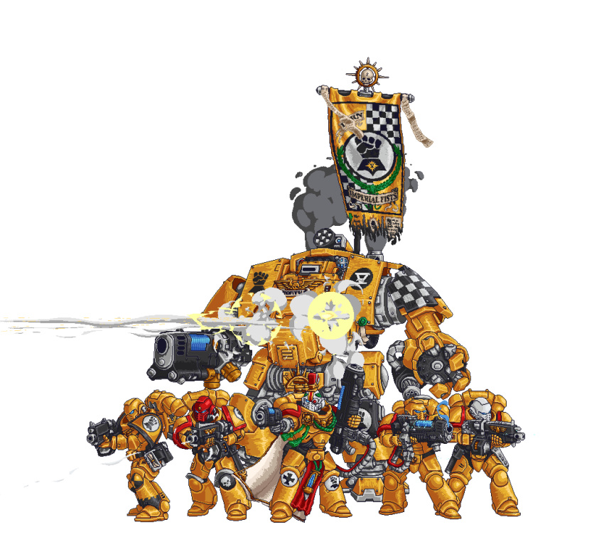 6+boys, adeptus_astartes, ammunition_box, animated, animated_gif, armor, banner, battle_standard