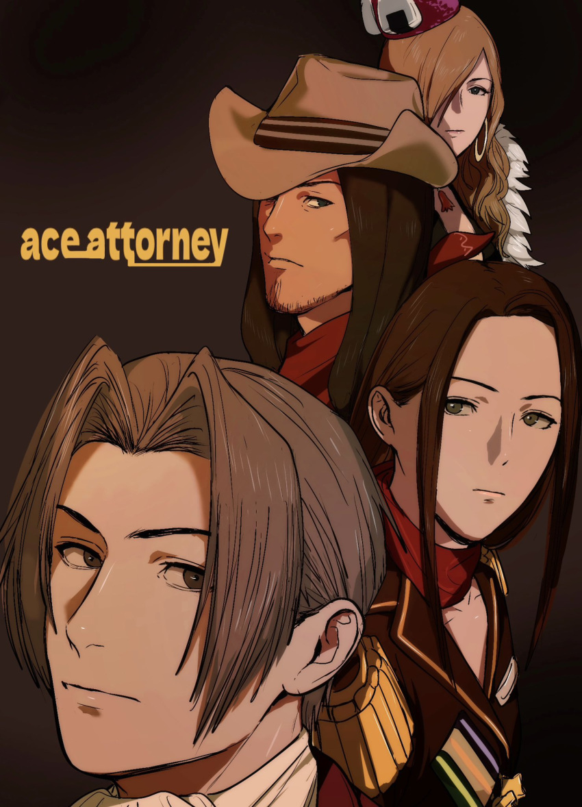 2boys, 2girls, ace_attorney, album_cover_redraw, amikoiiko, angel_starr, ascot, bandana