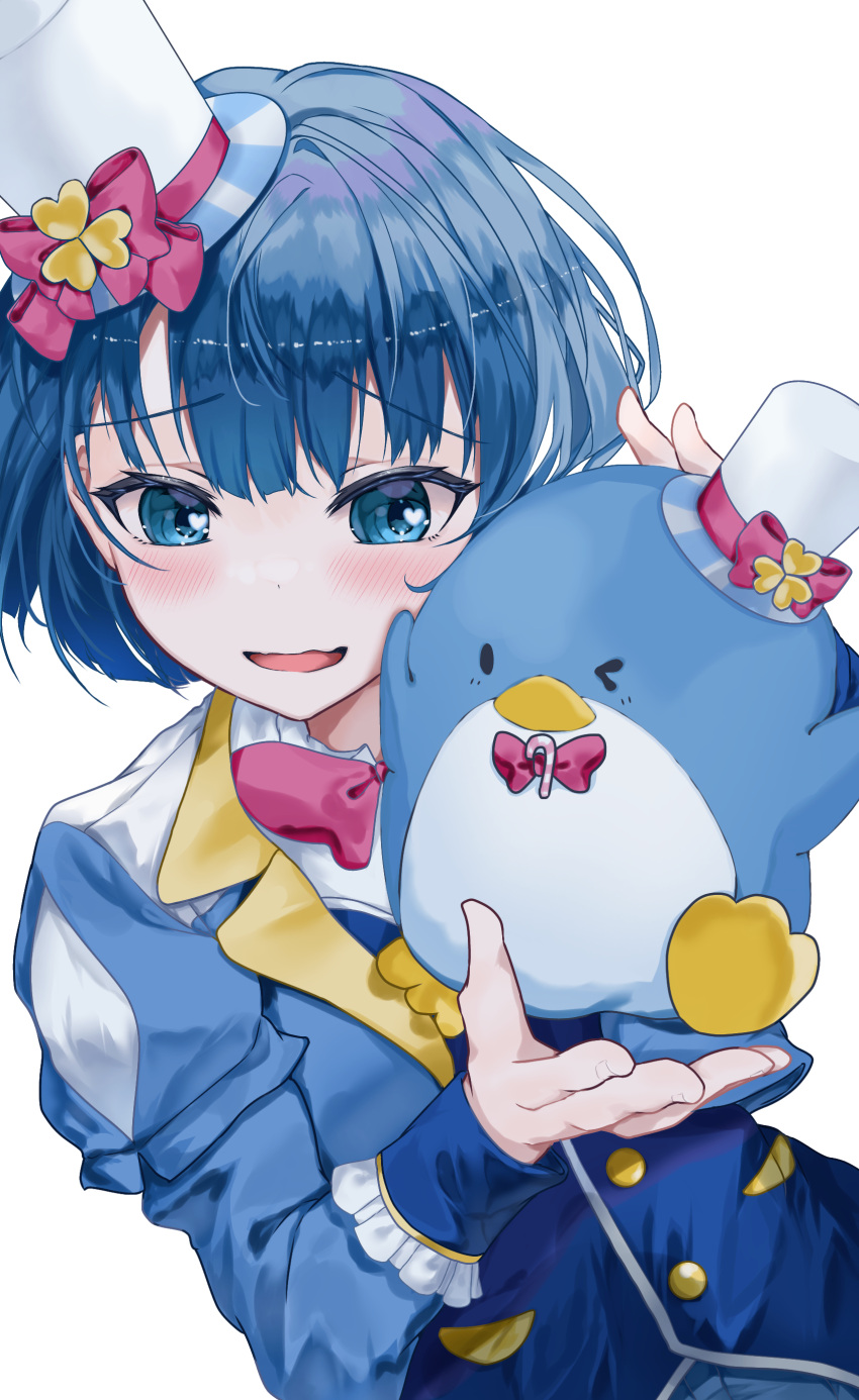 >_o, 1girl, absurdres, blue_eyes, blue_hair, blue_shirt, blue_vest, blue_wrist_cuffs