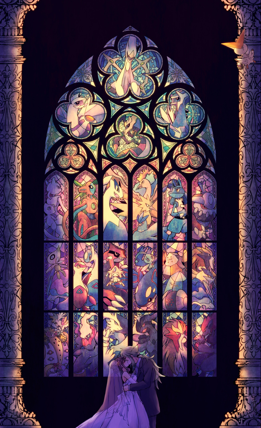 1girl, absurdres, alternate_costume, alternate_hairstyle, arceus, articuno, bare_shoulders, basket