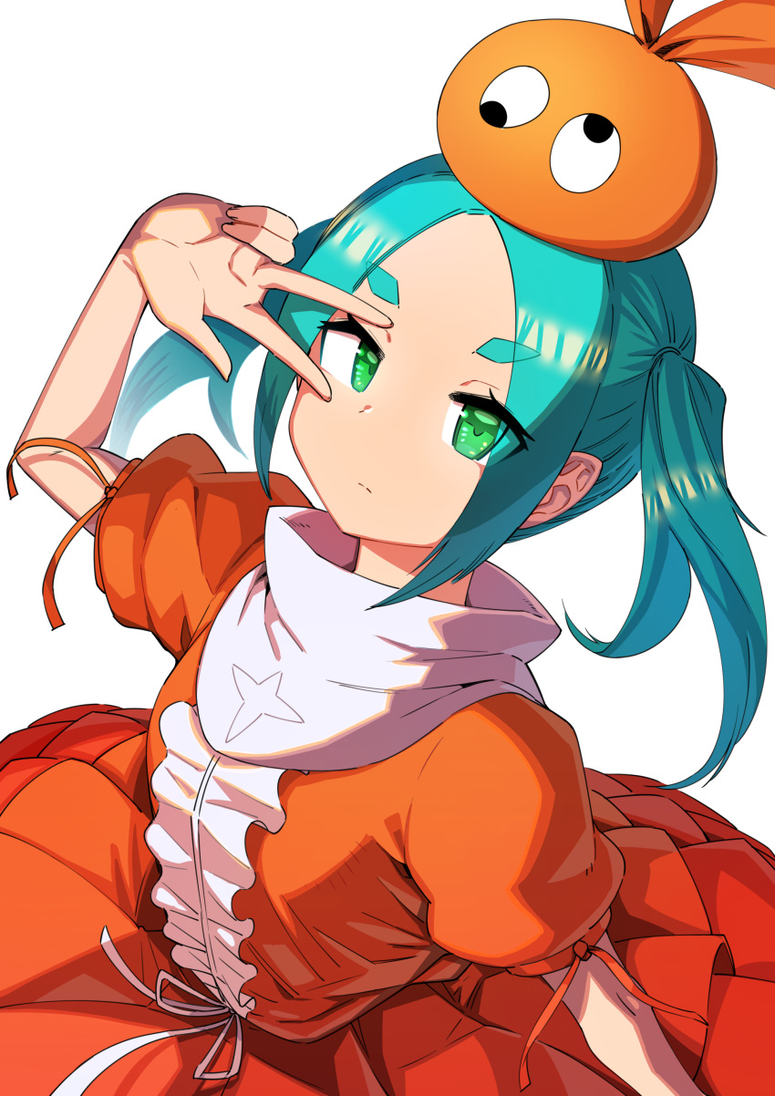 1girl, absurdres, closed_mouth, commentary_request, dress, green_eyes, green_pupils, haga_souken
