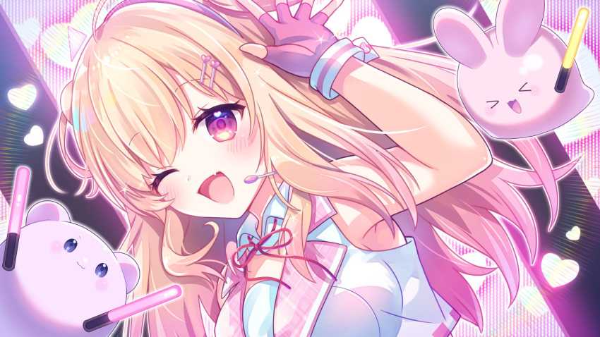 1girl, armpits, blonde_hair, breasts, collar, commission, crop_top, detached_collar