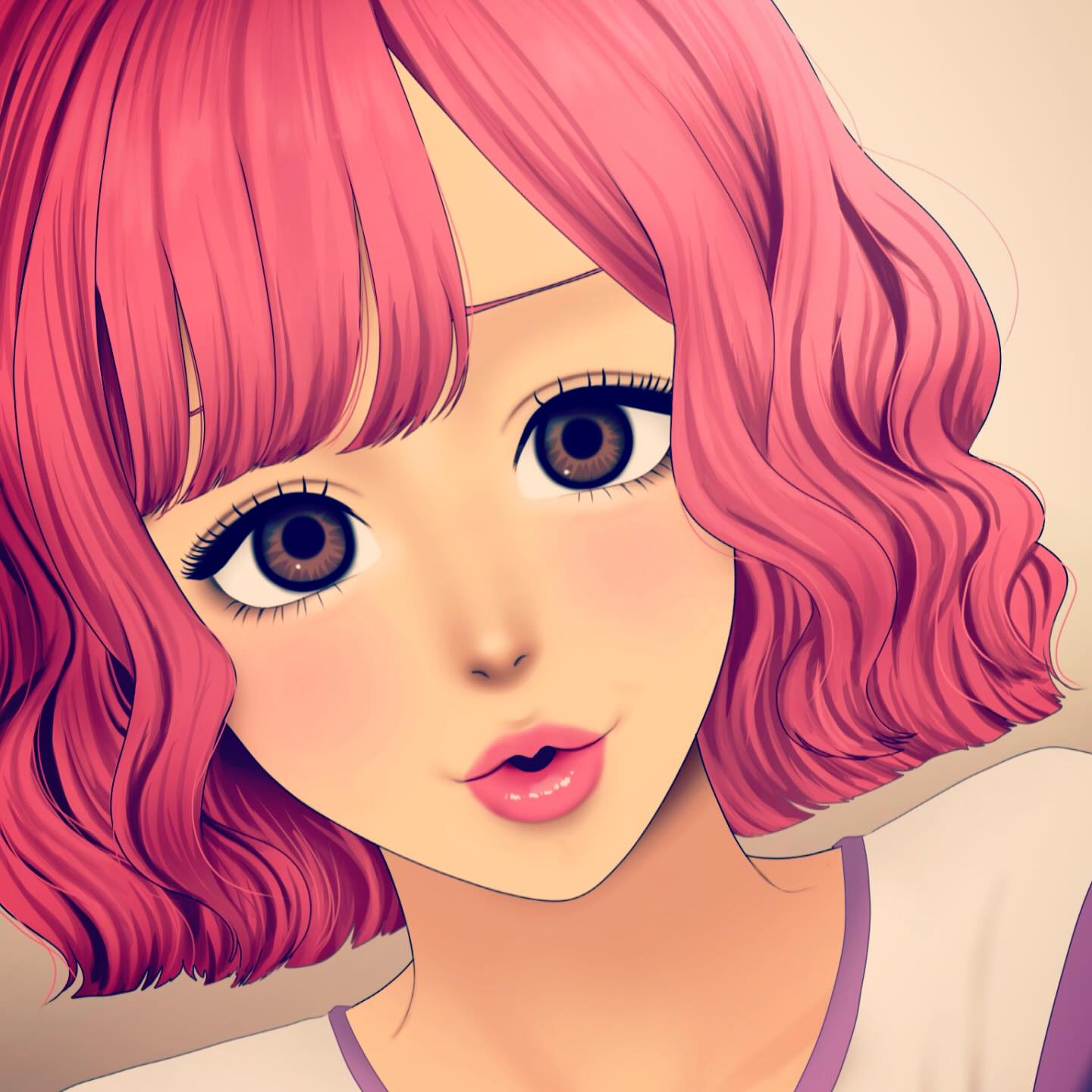 1girl, brown_eyes, commentary_request, eyebrows_hidden_by_hair, eyelashes, gogoro02, highres, makeup