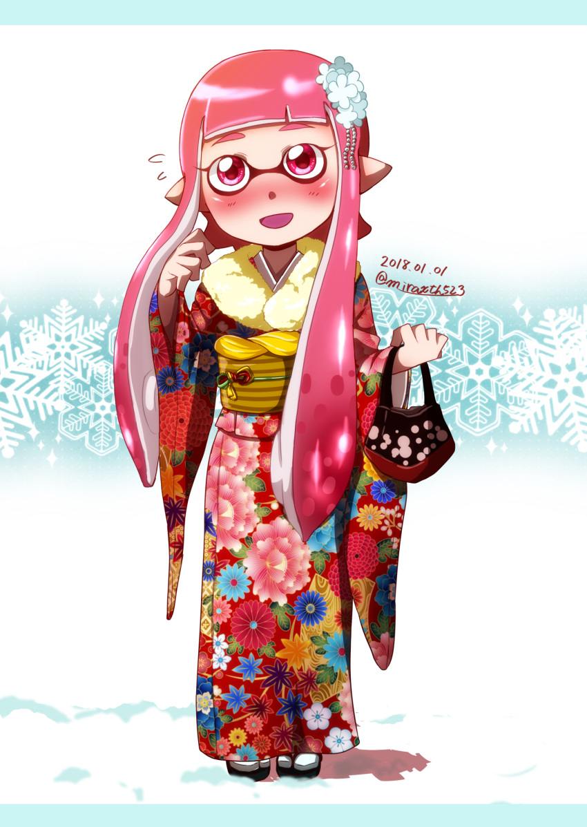 1girl, blush, highres, inkling, japanese_clothes, kimono, long_hair, long_sleeves